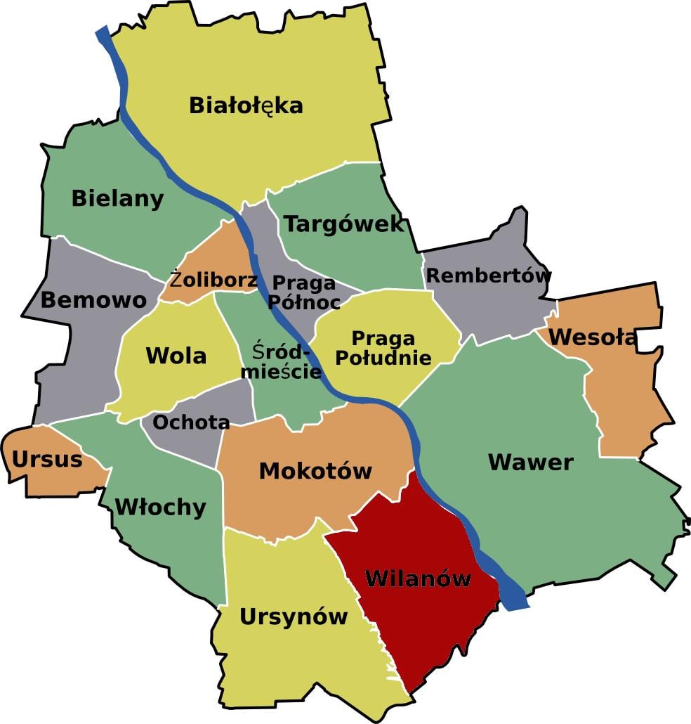 মানচিত্র ওয়ারশ এলাকাগুলোর 