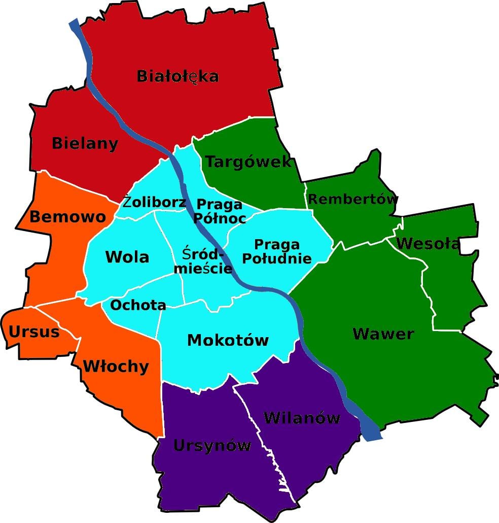 মানচিত্র ওয়ারশ জেলায়
